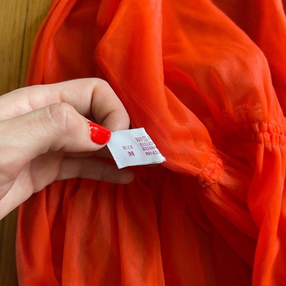 60s Vintage Sheer Nylon Orange Robe by Intime California - Picture 7 of 10